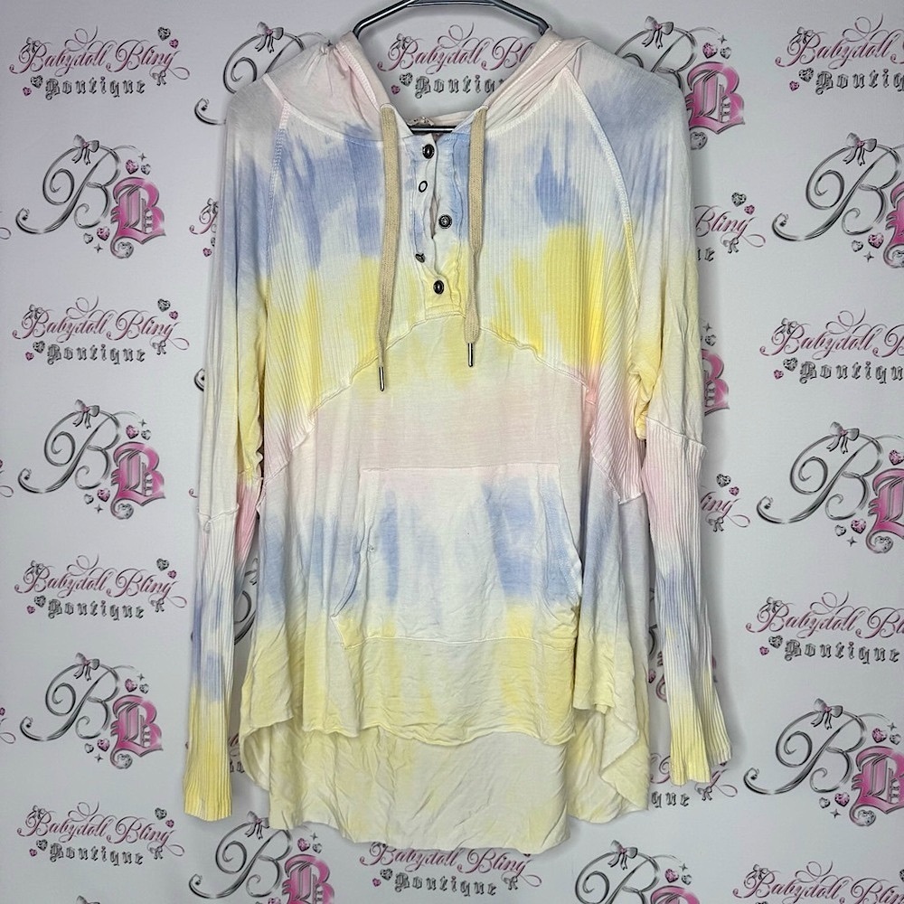 POL hoodie style ombré buttons Tie-Dye Hooded Long Sleeve Top